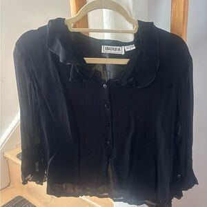 Indira Black Ruffle-Collar Button Front Blouse